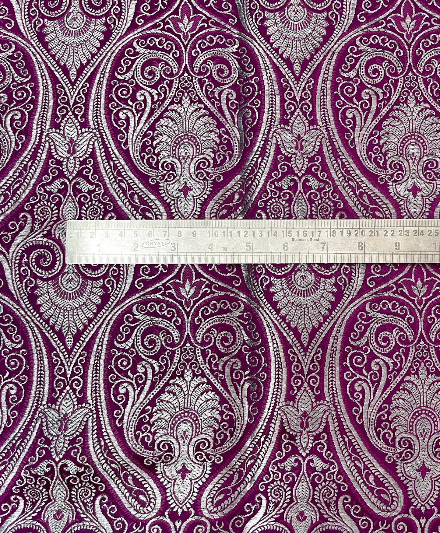 Indian Banarasi Brocade Fabric in Purple and Silver color,  Multiple lengths will come in the continuous piece  - NF744