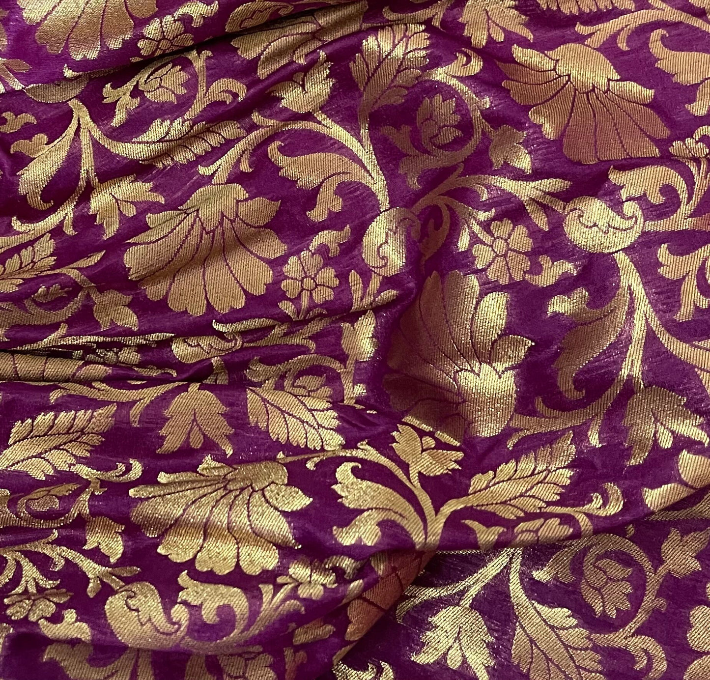 Indian Banarasi Brocade Fabric in Purple and gold color, Multiple lengths will come in the continuous Piece - NF750