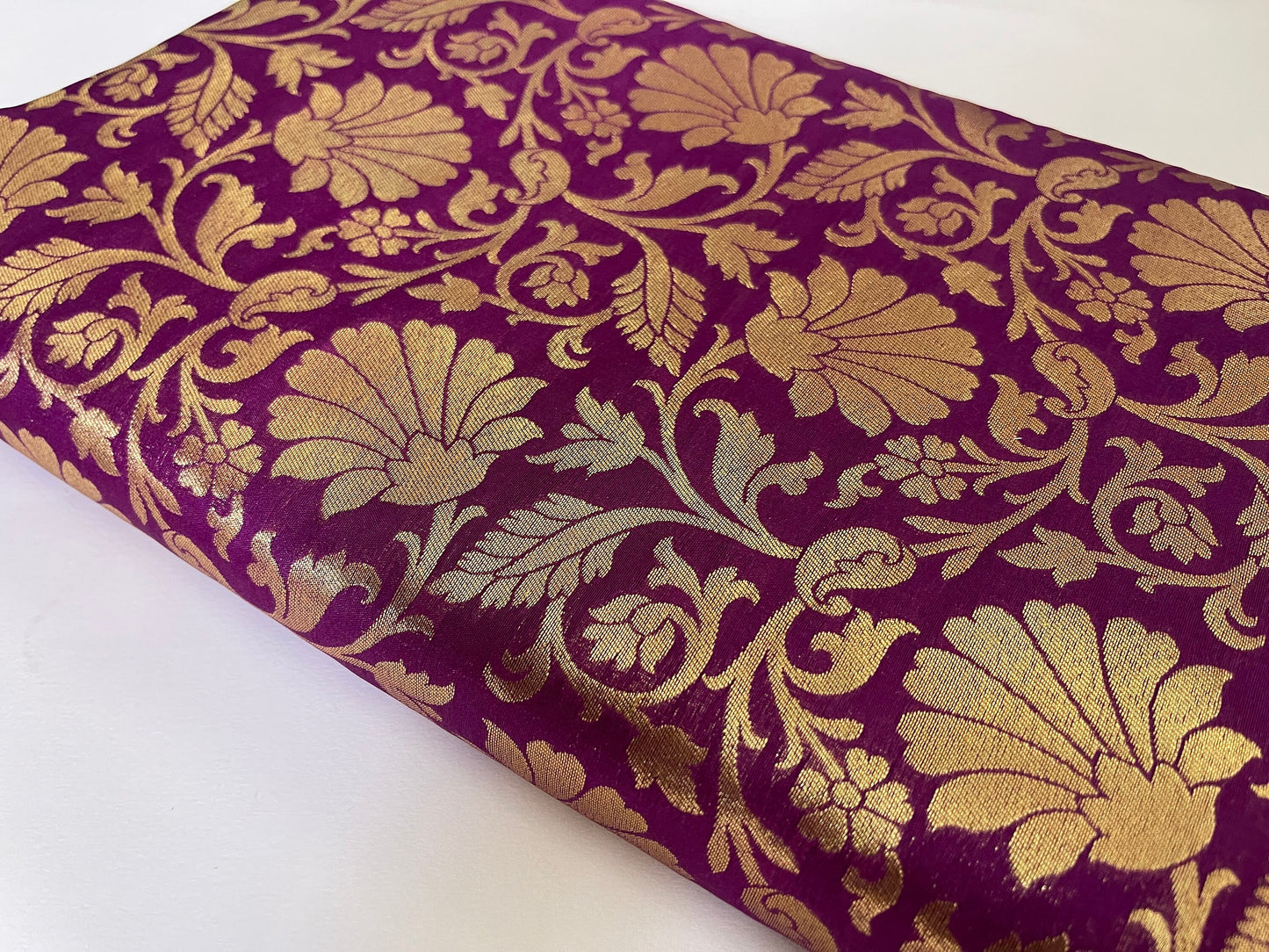 Indian Banarasi Brocade Fabric in Purple and gold color, Multiple lengths will come in the continuous Piece - NF750