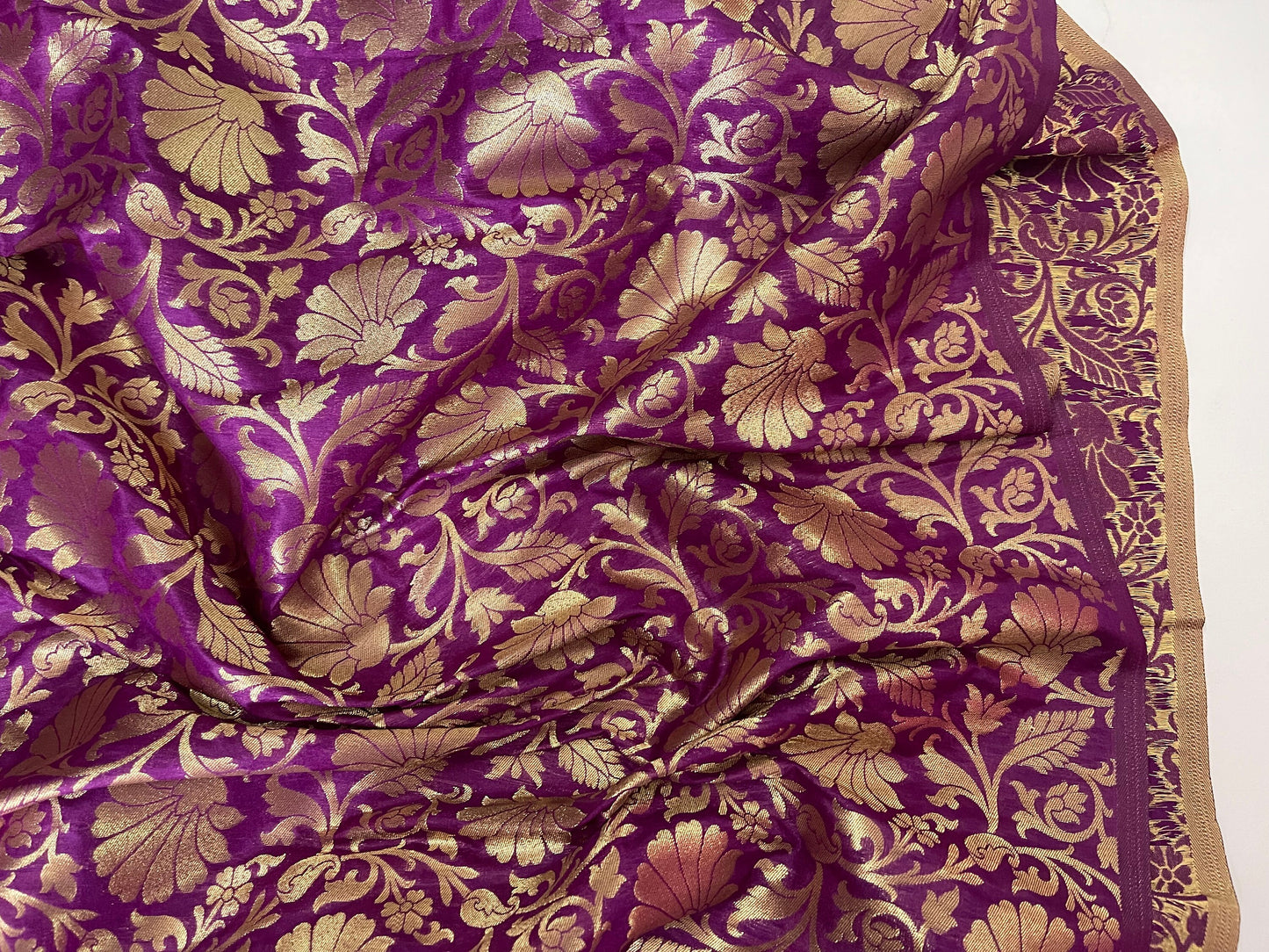 Indian Banarasi Brocade Fabric in Purple and gold color, Multiple lengths will come in the continuous Piece - NF750