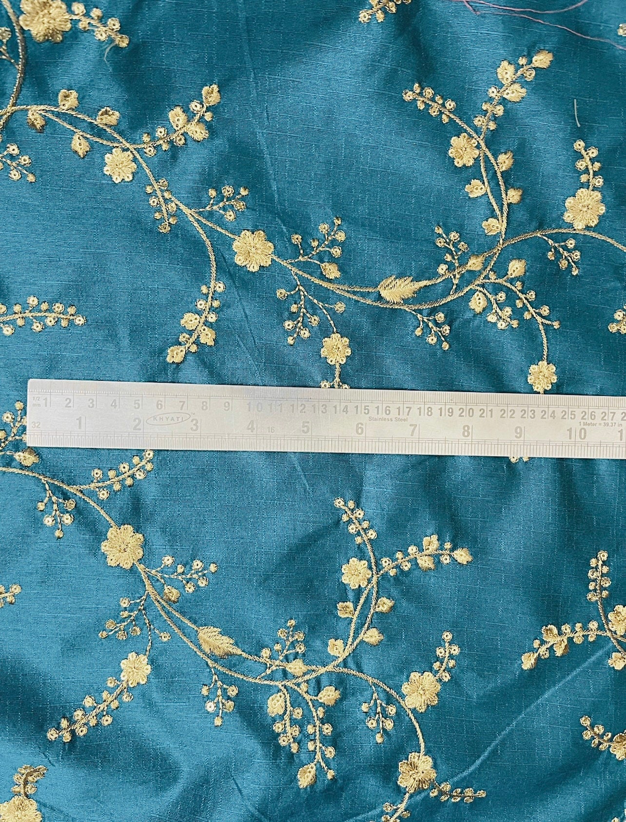 Indian Embroidered Fabric in Blue & Gold color, Multiple lengths will come in the continuous piece - NF698