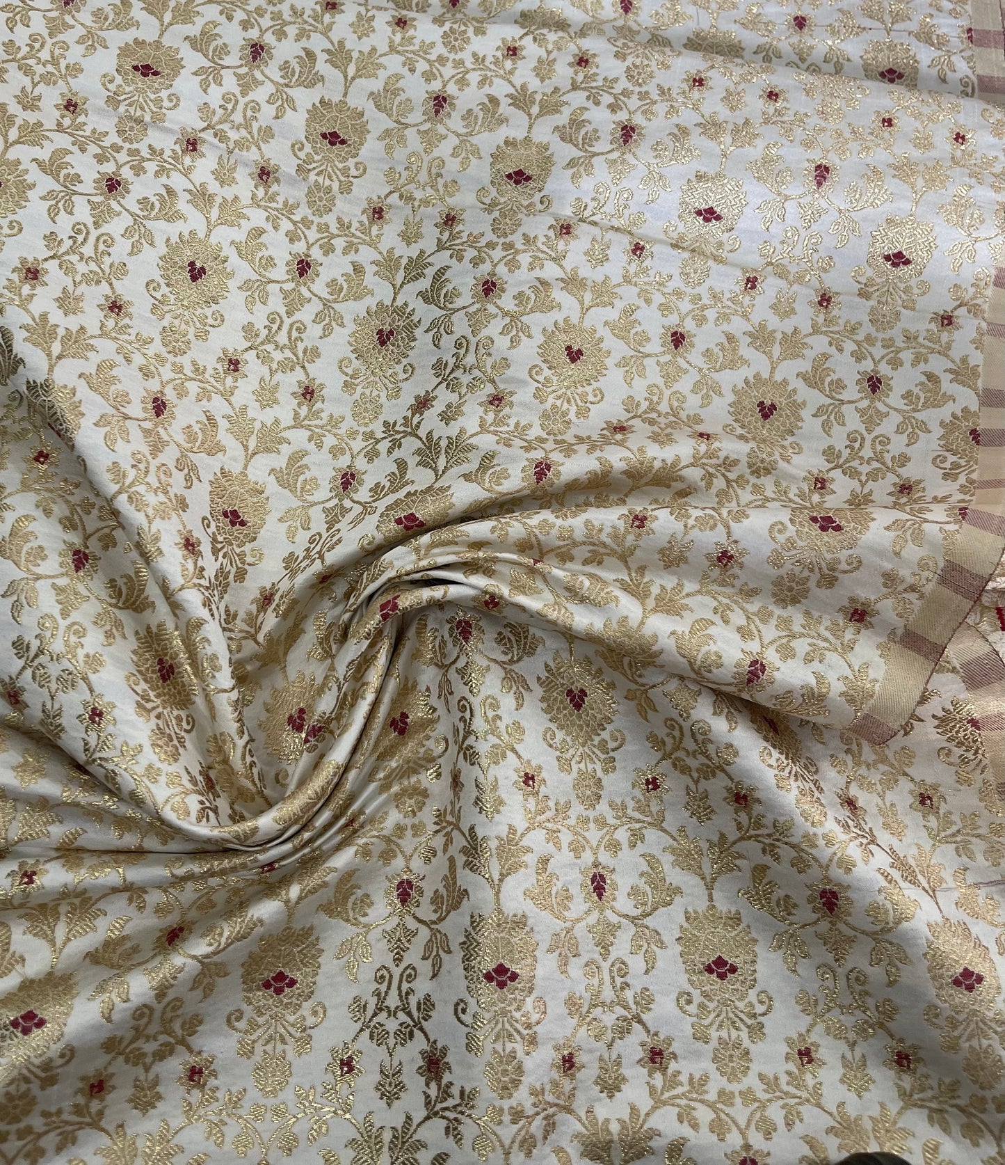 Indian Banarasi Brocade Fabric in Off White and Gold color, Multiple lengths will come in a continuous piece - NF703