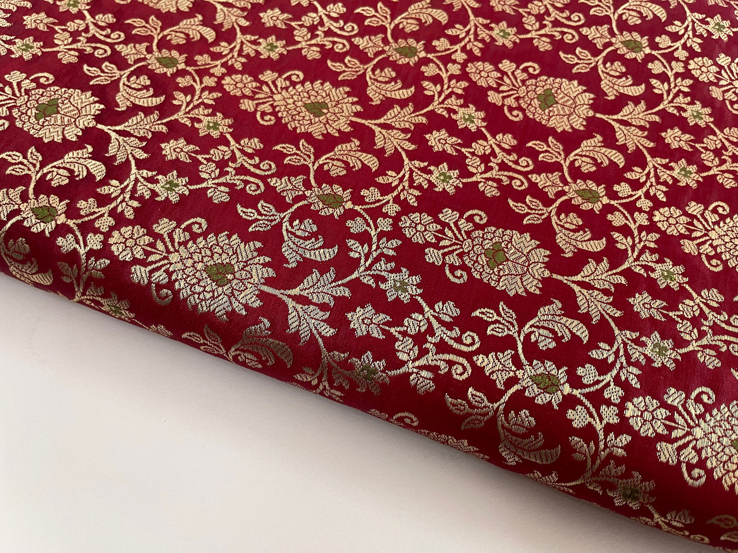 Indian Banarasi Brocade Fabric in Red and Gold color, Multiple lengths will come in the continuous piece - NF706