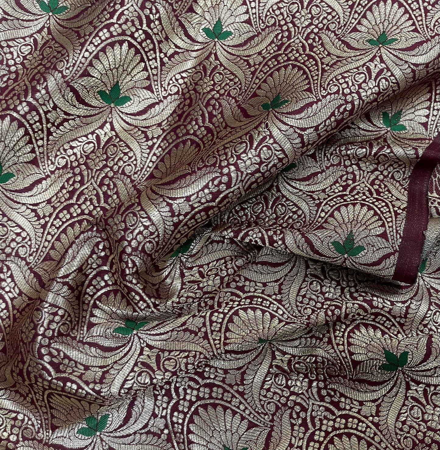 Indian Banarasi Brocade fabric in Maroon/ burgundy and Gold color, Multiple lengths will come in the continuous Piece - NF729