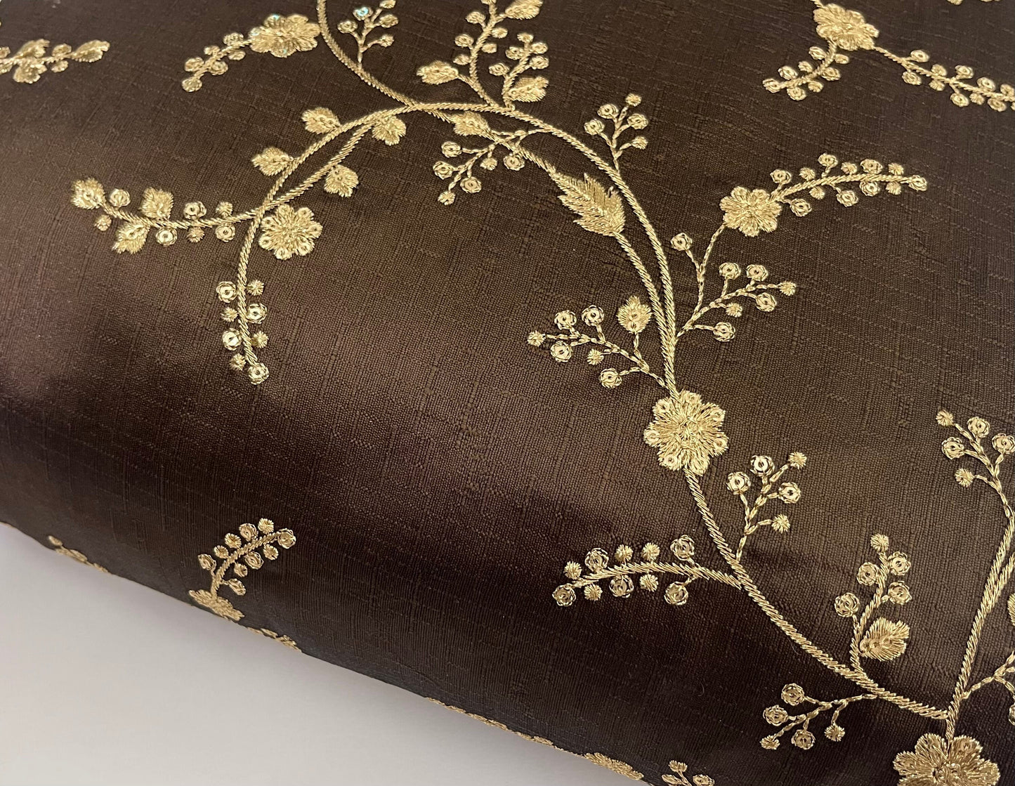 Indian Embroidered Fabric in Brown and Gold Color, Multiple lengths will come in the continuous piece - NF723