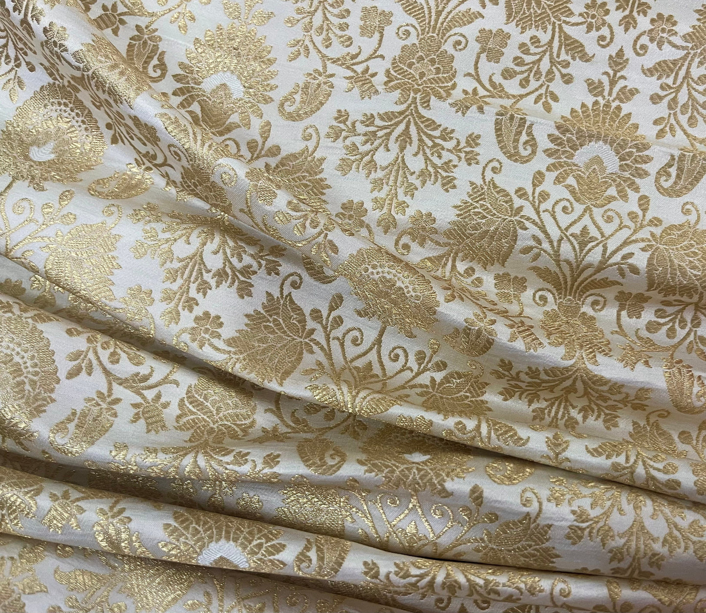 Jacquard brocade fabric White Gold Home décor fabric Silk brocade Wedding Dress fabric Bridal brocade Indian damask fabric by the yard