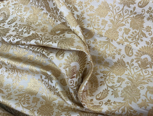 Jacquard brocade fabric White Gold Home décor fabric Silk brocade Wedding Dress fabric Bridal brocade Indian damask fabric by the yard