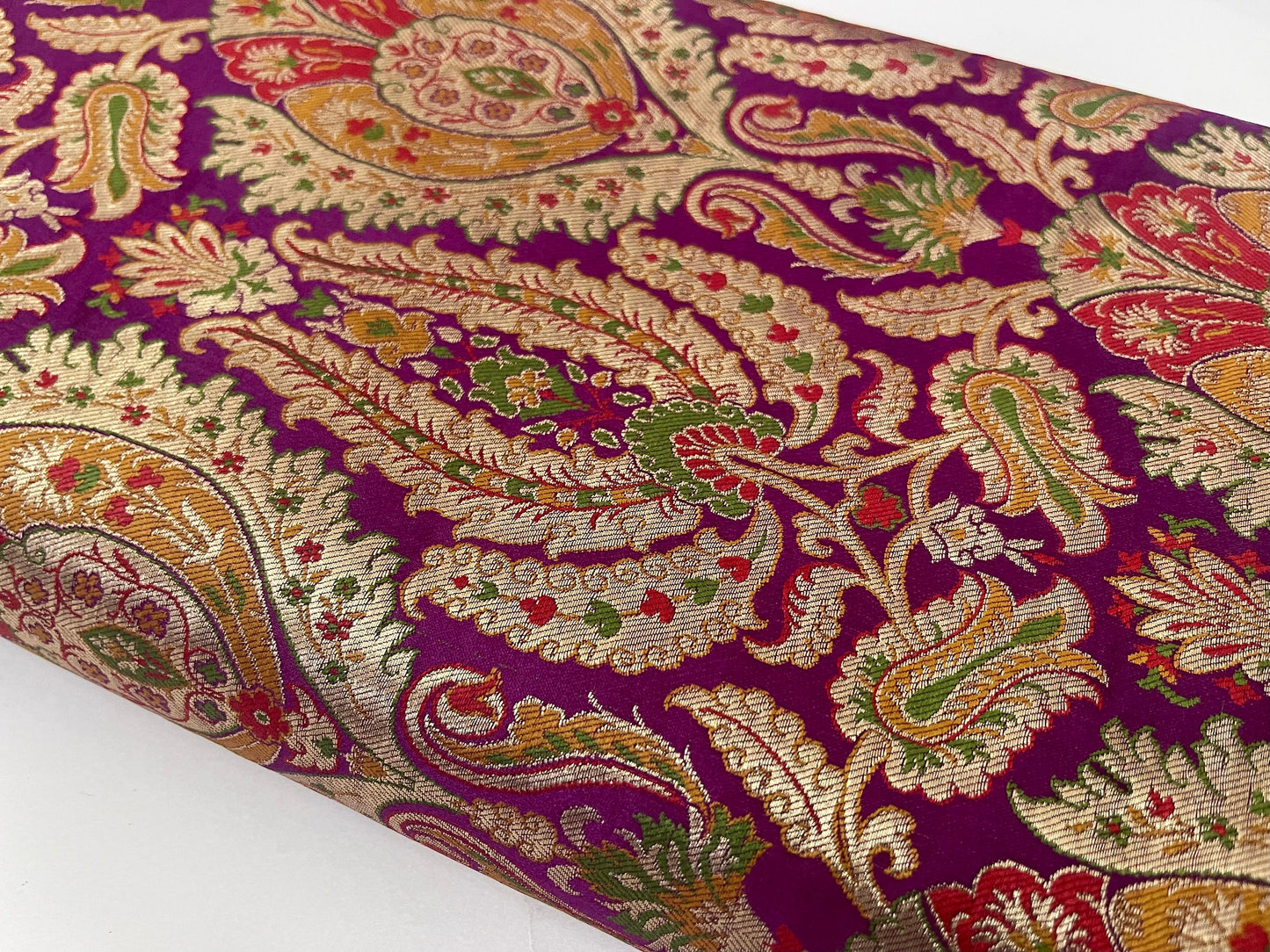 Indian Banarasi Brocade Fabric in Purple and Gold color, Multiple lengths will come in the continuous piece - NF771