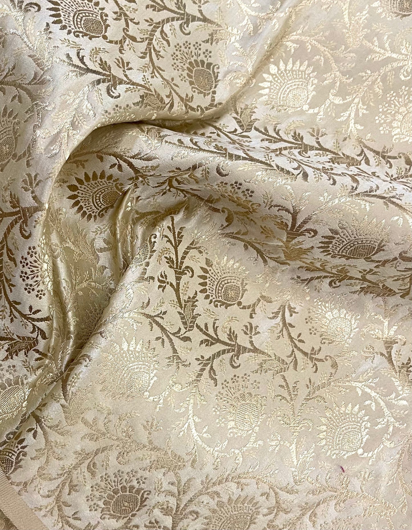 Indian Banarasi Brocade Fabric in Ivory and Gold color, Multiple Length will come in a continuous piece - NF775