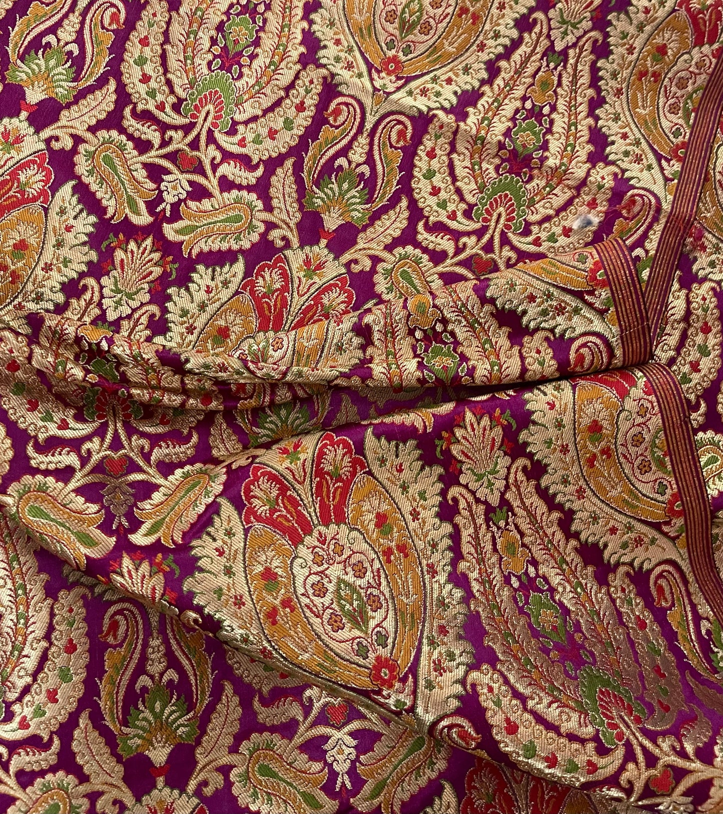 Indian Banarasi Brocade Fabric in Purple and Gold color, Multiple lengths will come in the continuous piece - NF771