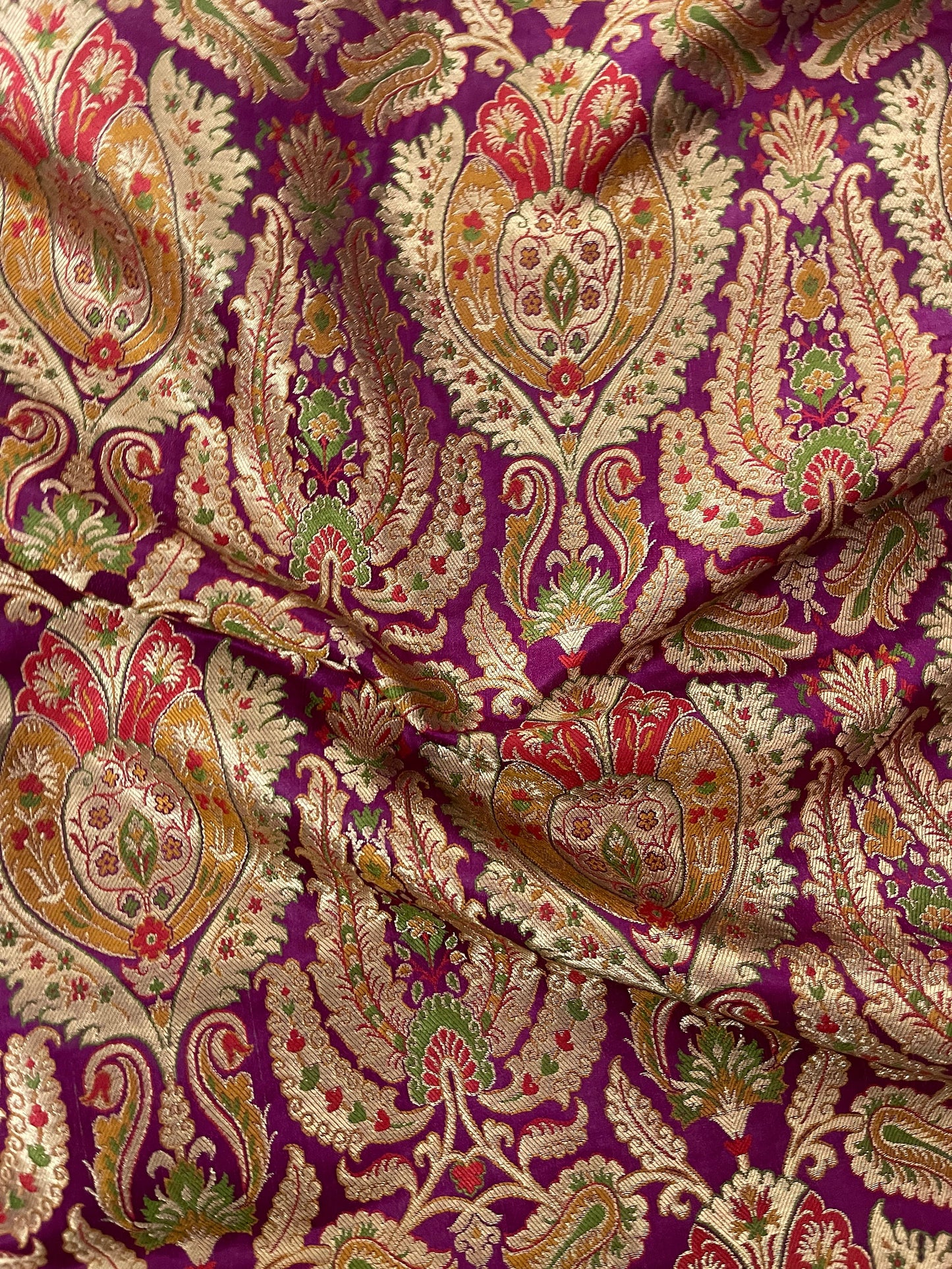 Indian Banarasi Brocade Fabric in Purple and Gold color, Multiple lengths will come in the continuous piece - NF771