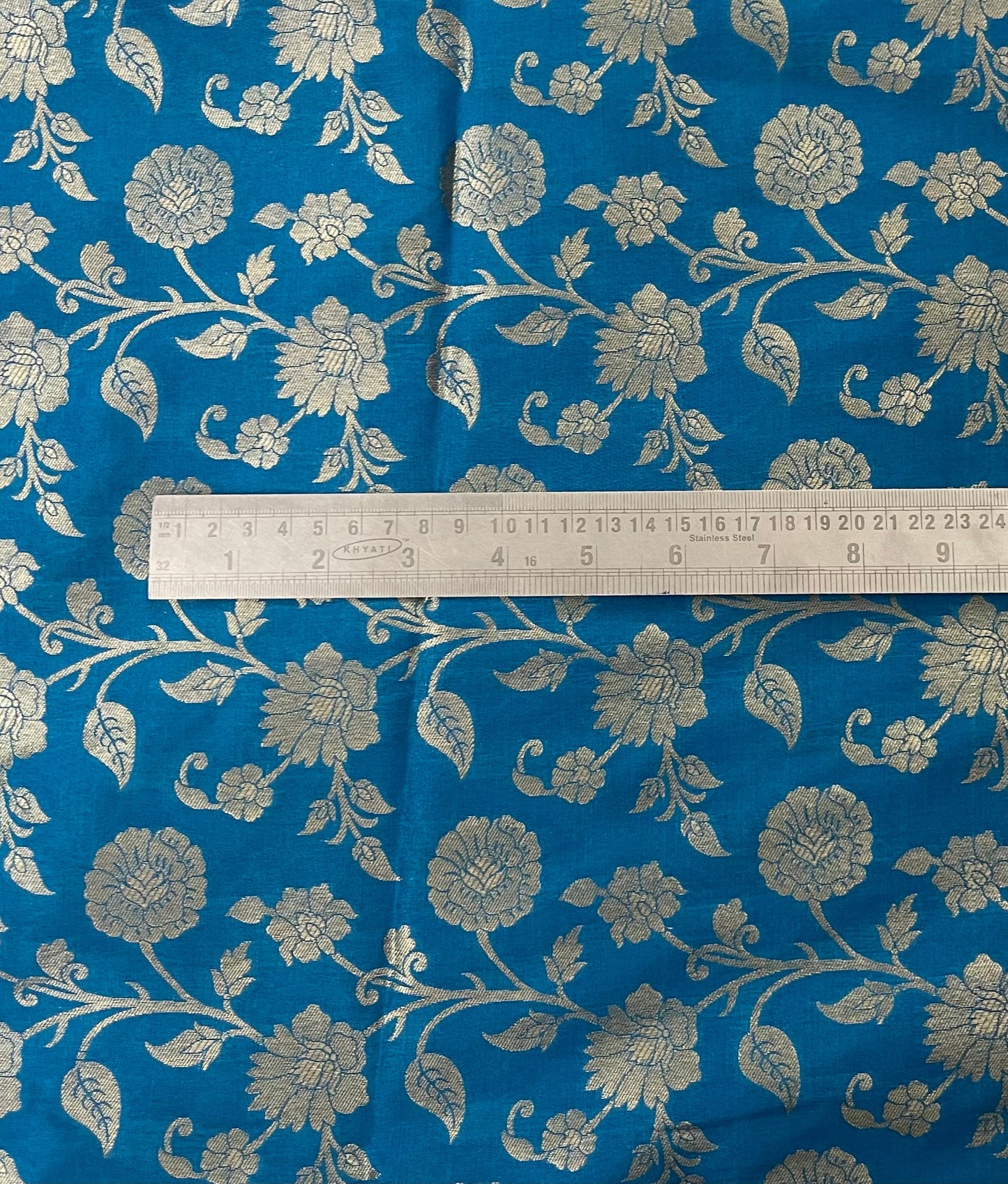 Indian Banarasi Brocade fabric in Blue and Gold color, Multiple lengths will come in the continuous piece - NF765