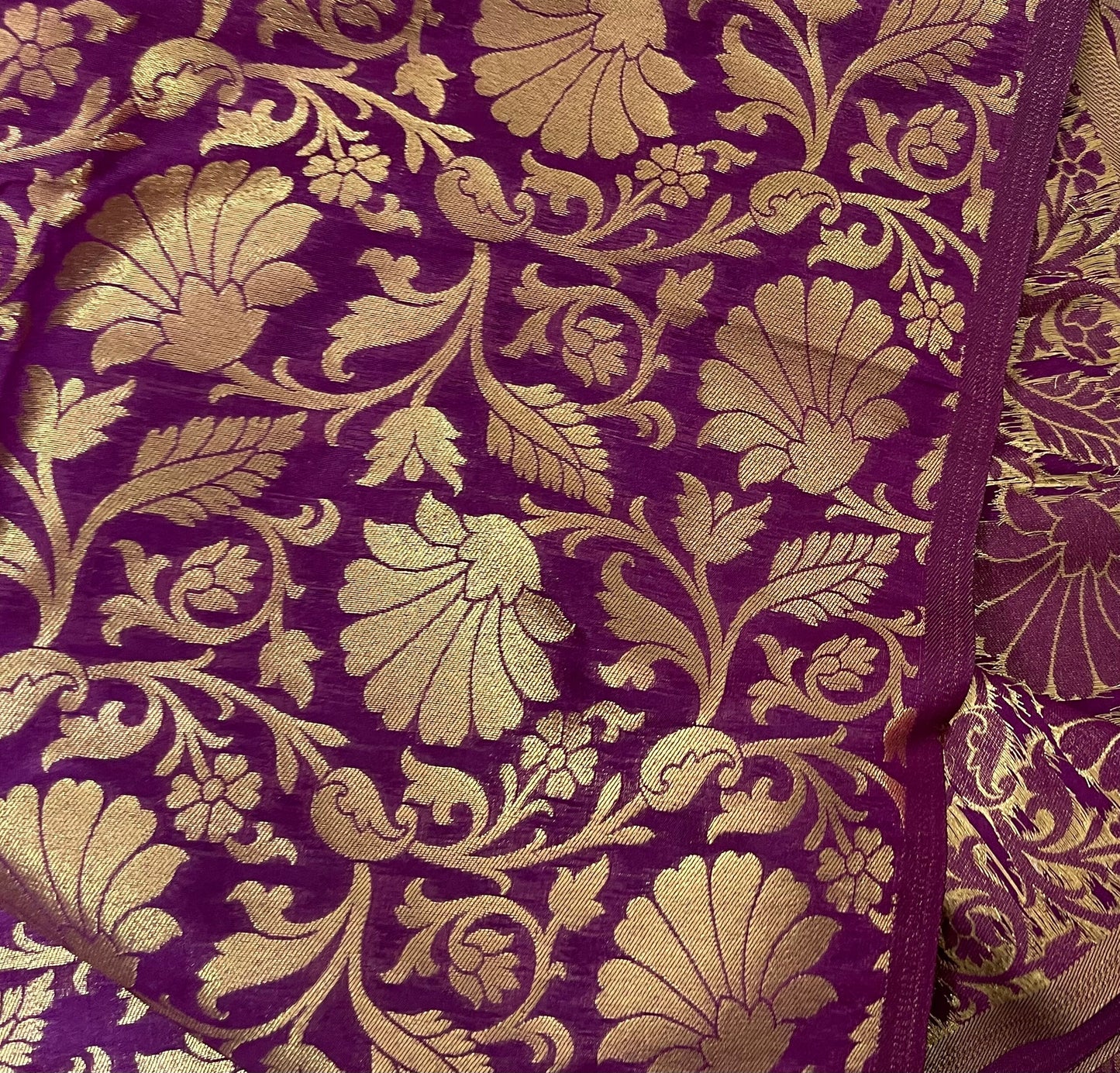 Indian Banarasi Brocade Fabric in Purple and gold color, Multiple lengths will come in the continuous Piece - NF750