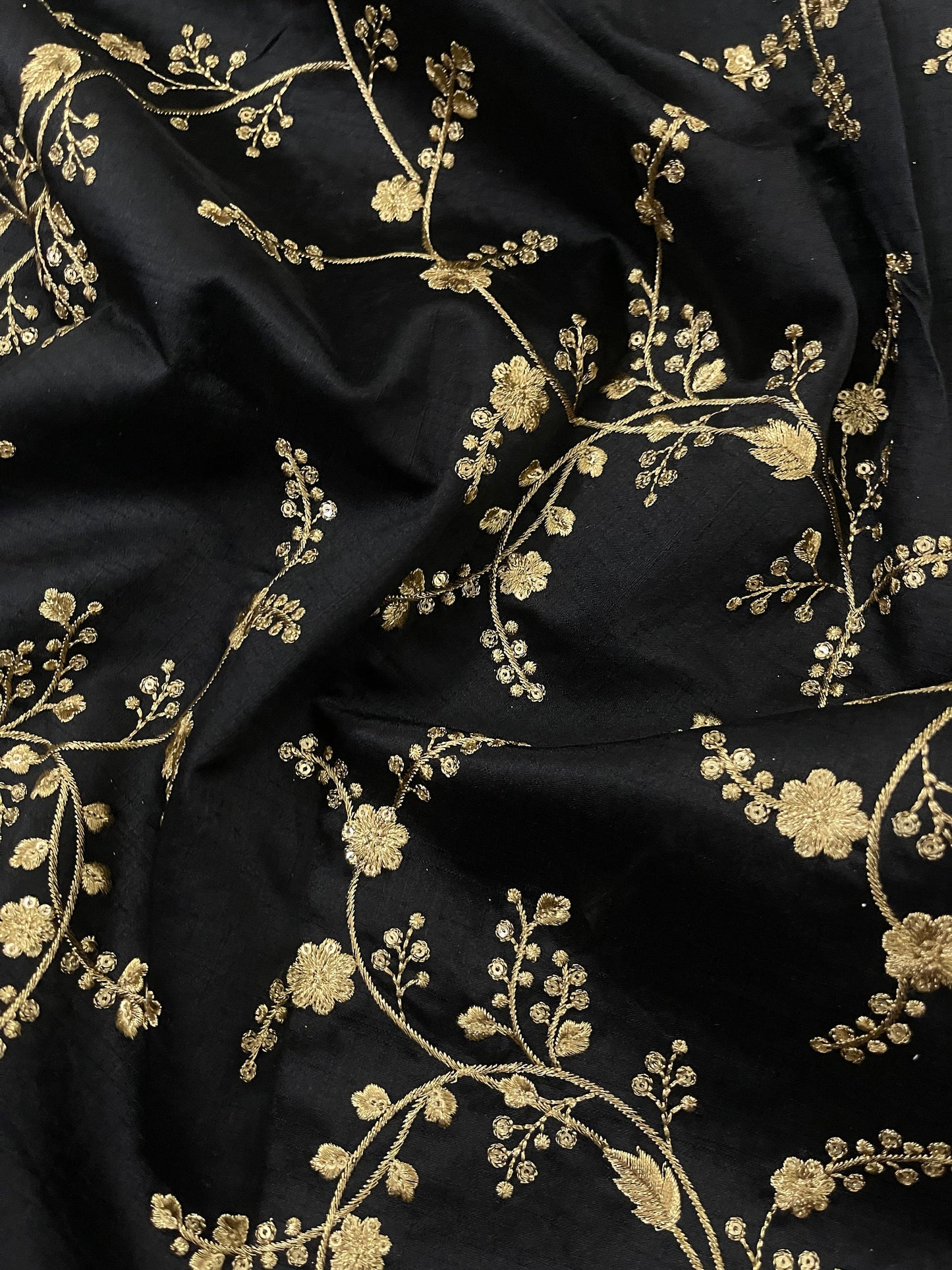 Indian Embroidered Fabric in Black & Gold color, Multiple lengths will come in the continuous piece - NF785