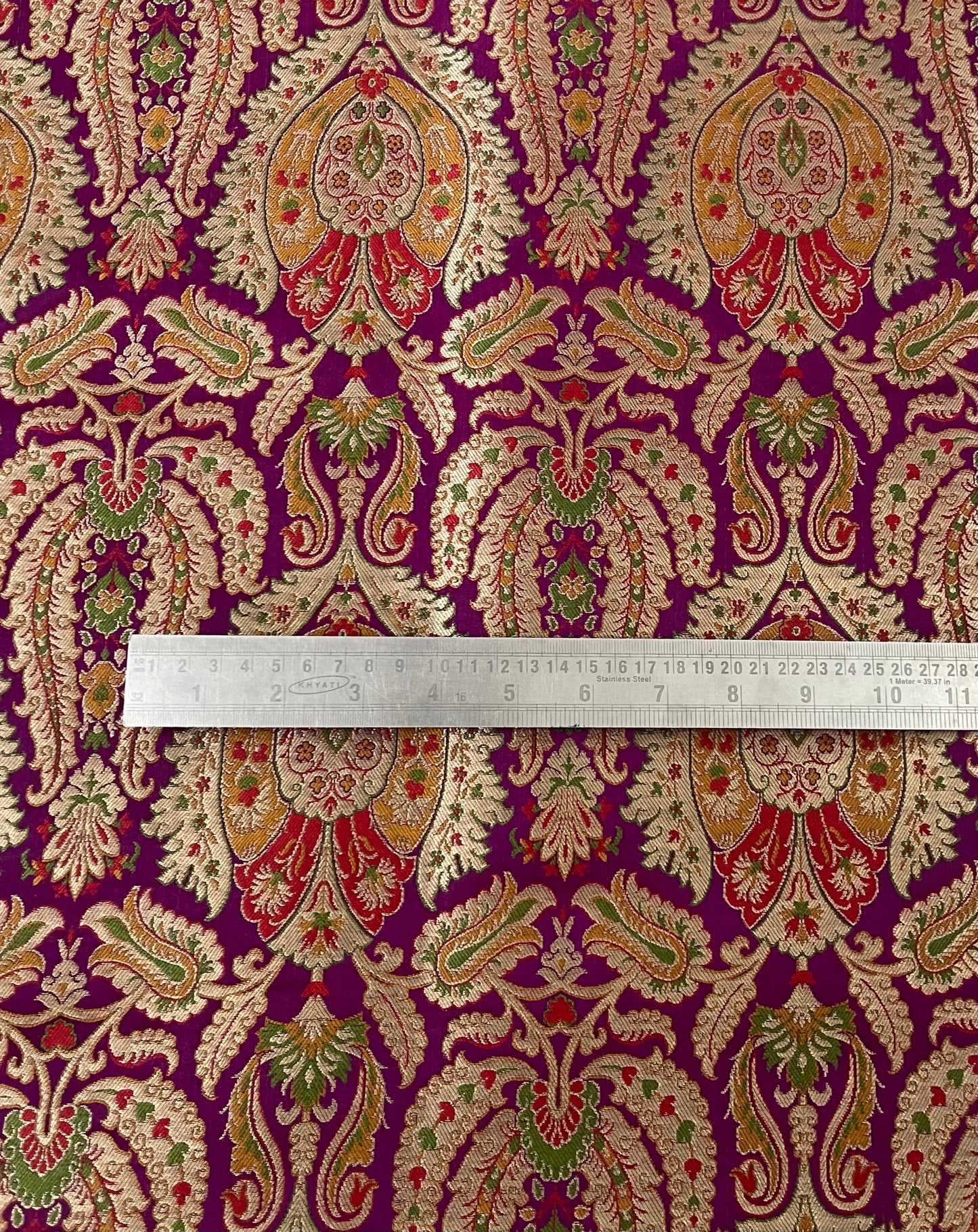 Indian Banarasi Brocade Fabric in Purple and Gold color, Multiple lengths will come in the continuous piece - NF771