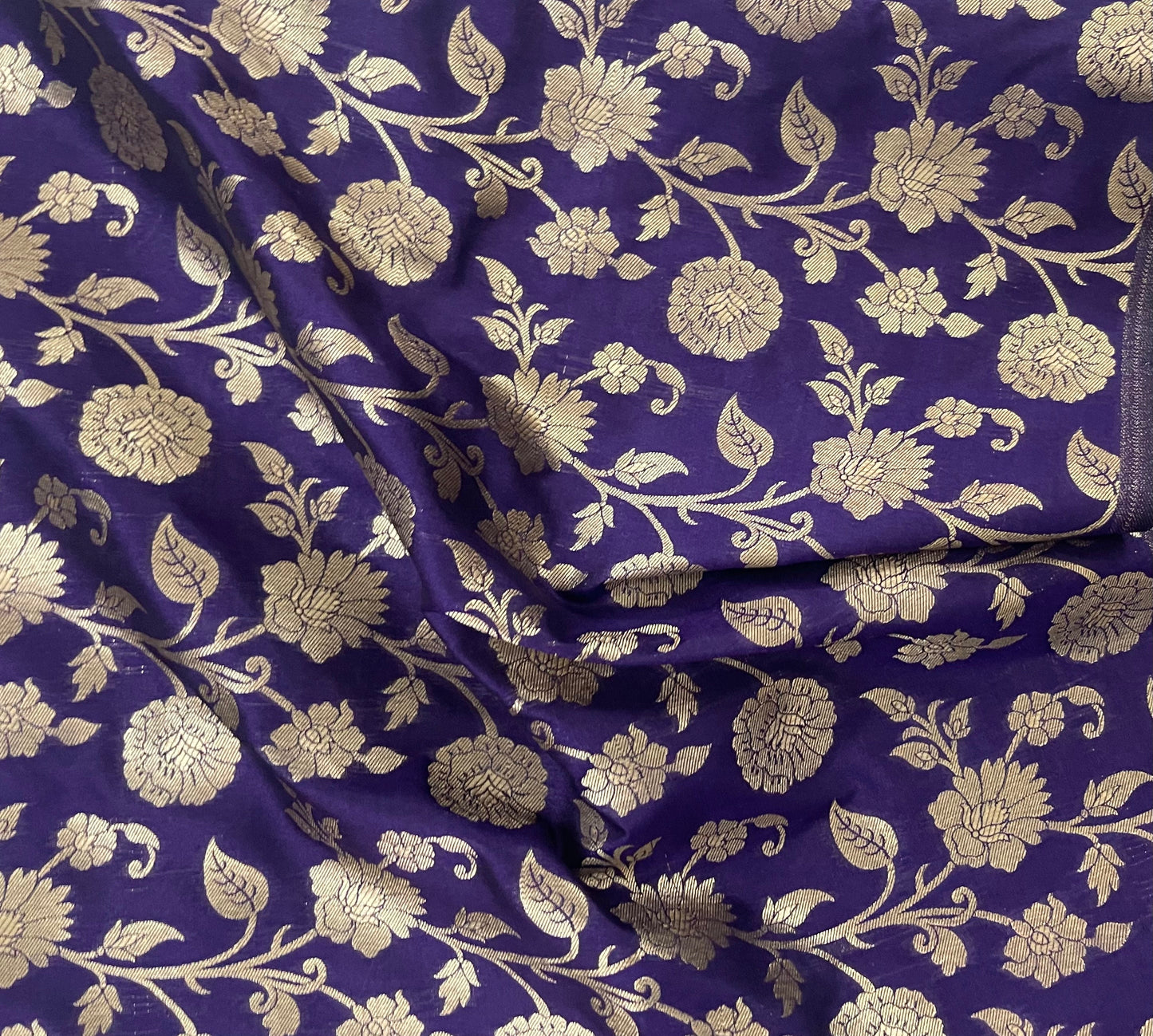 Indian Banarasi Brocade fabric in Purple and gold color, Multiple lengths will come in the continuous piece - NF764