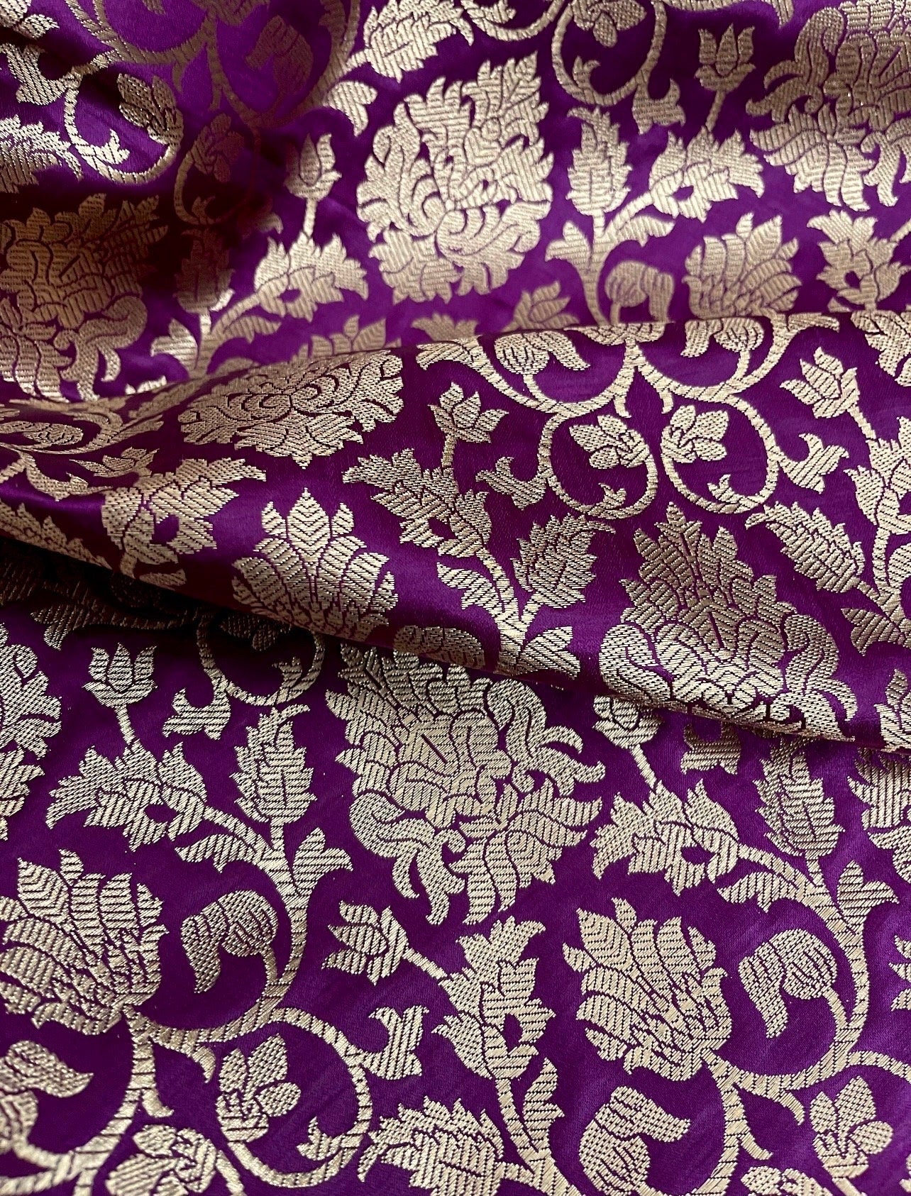 Indian Banarasi Brocade Fabric in Purple and Gold color, Multiple lengths will come in the continuous piece - NF66