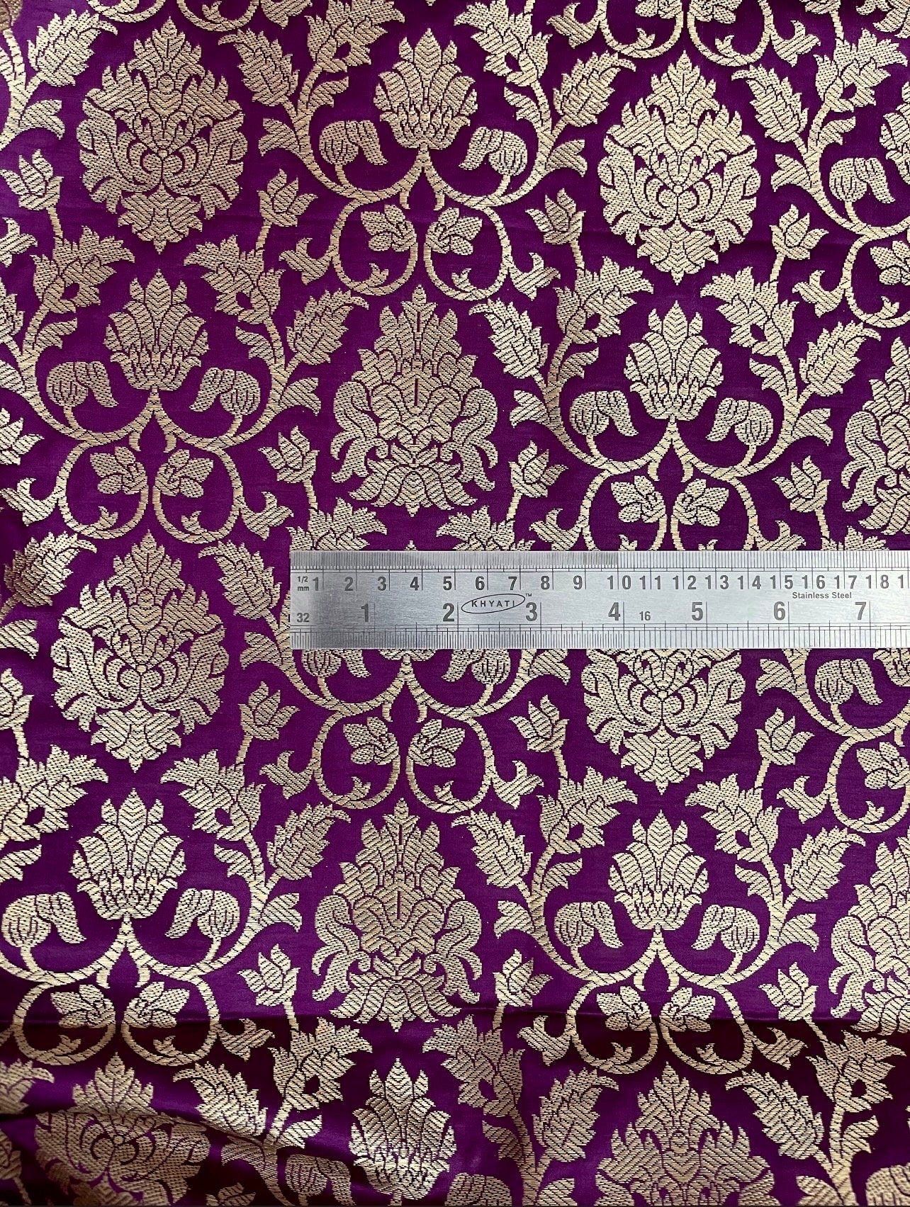 Indian Banarasi Brocade Fabric in Purple and Gold color, Multiple lengths will come in the continuous piece - NF66