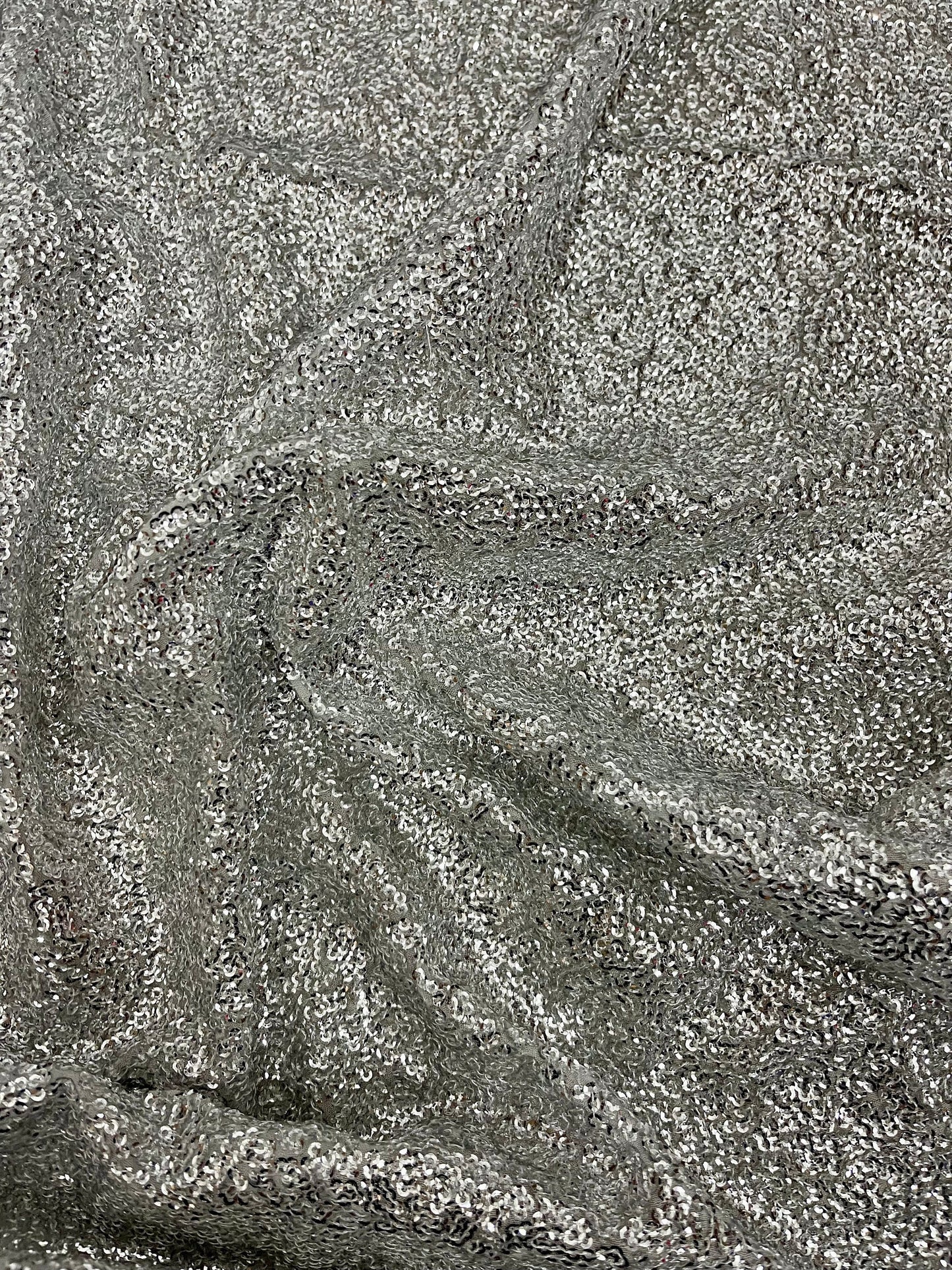 Embroidered Sequin Georgette Fabric in Silver color, Multiple lengths will come in the continuous piece - SQAF801