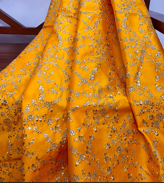 Embroidered fabric, Orange gold Embroidery design, Wedding dress, Thread embroidery, Fabric store, Gold flower, Bridesmaid dress - NFAF700